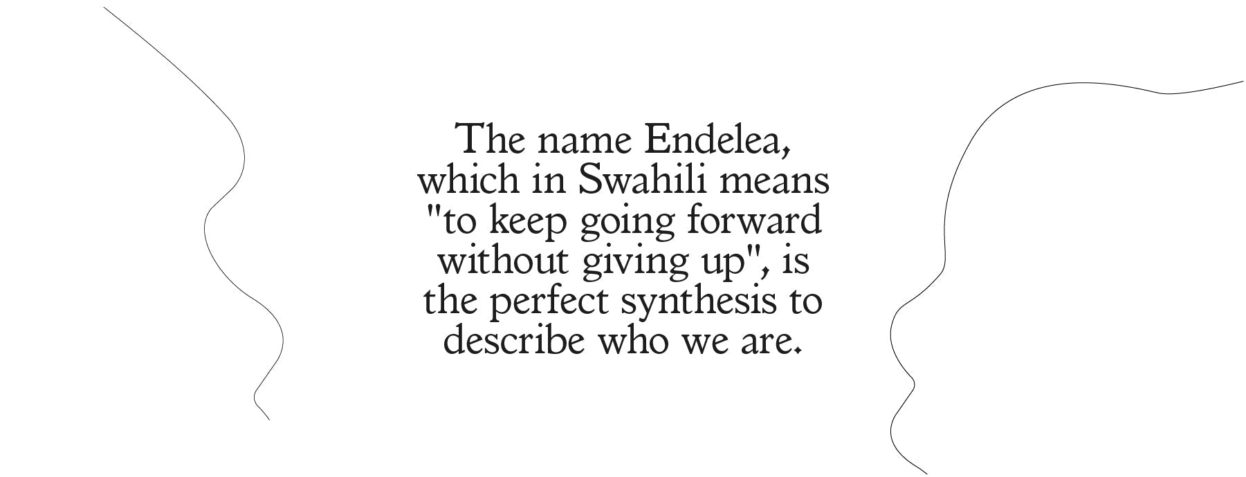 The name Endelea, which in Swahili means "to keep going forward without giving up", is the perfect synthesis to describe who we are. 