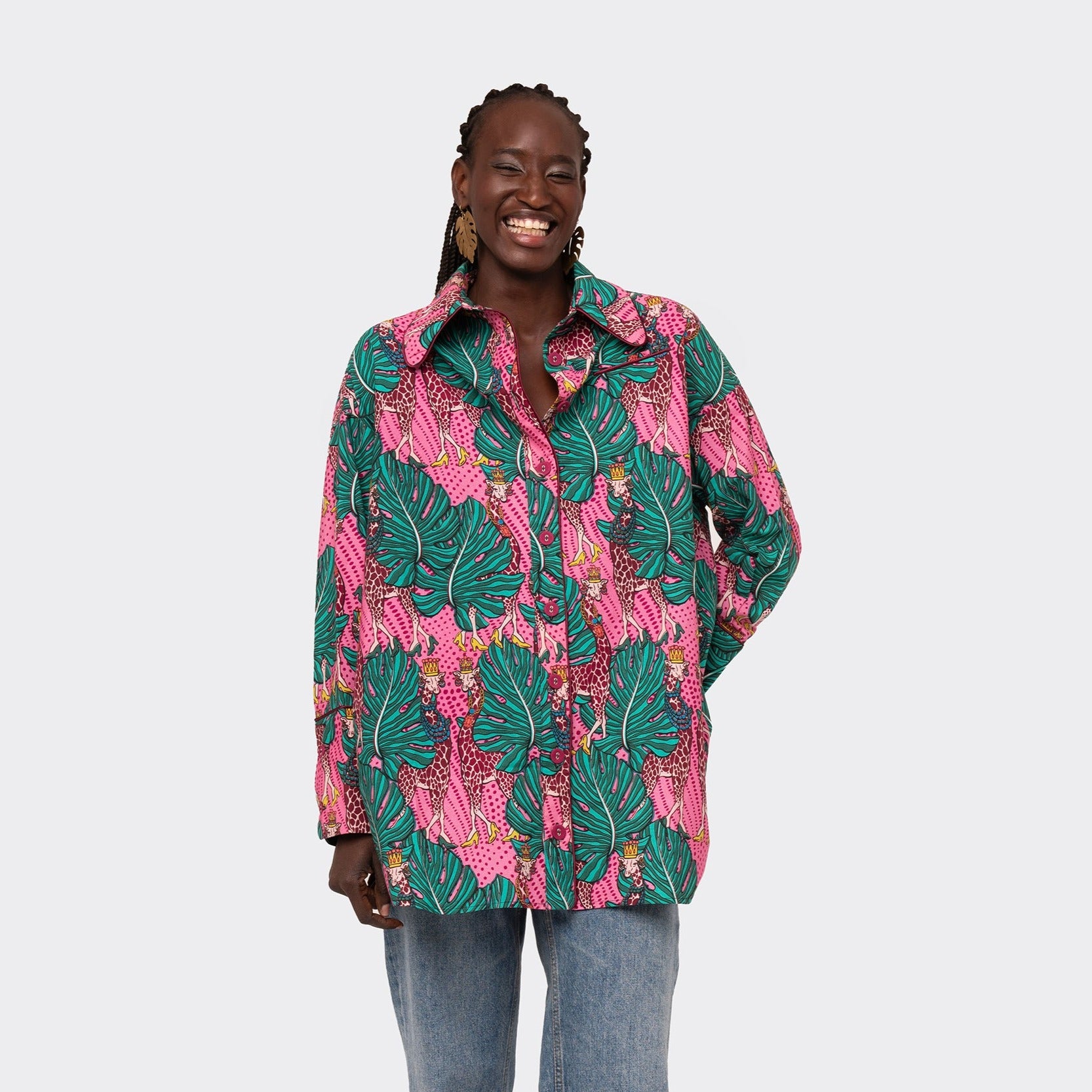 Camicia Oversize Pink Giraffes