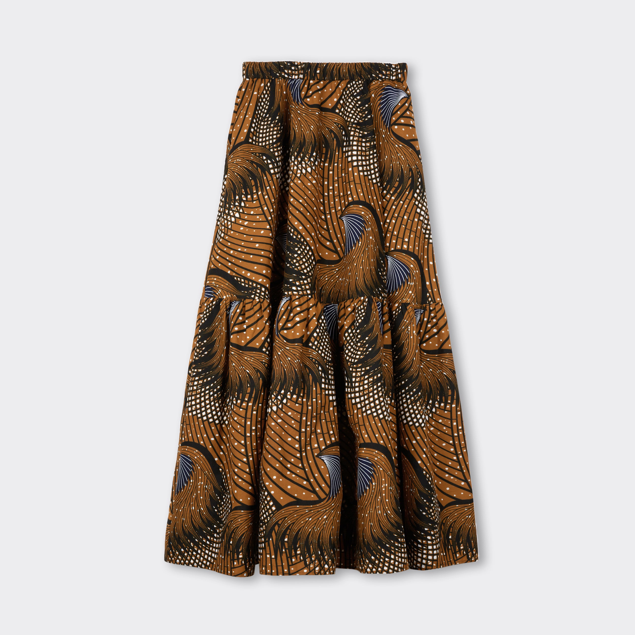 Flounced Maxi Skirt In Wax Feathers Fantasy