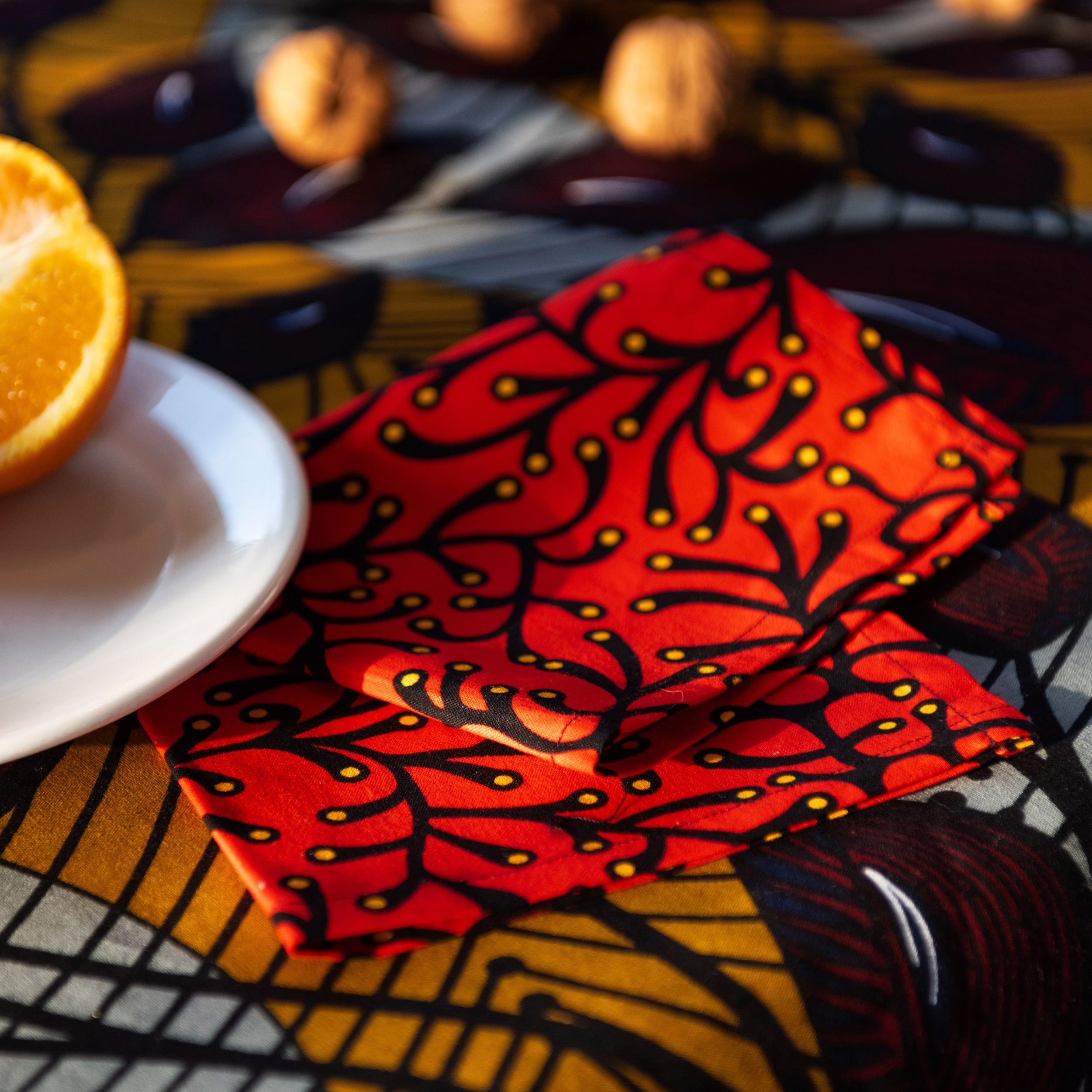 Pair of Napkins in Wax Coral Carpet