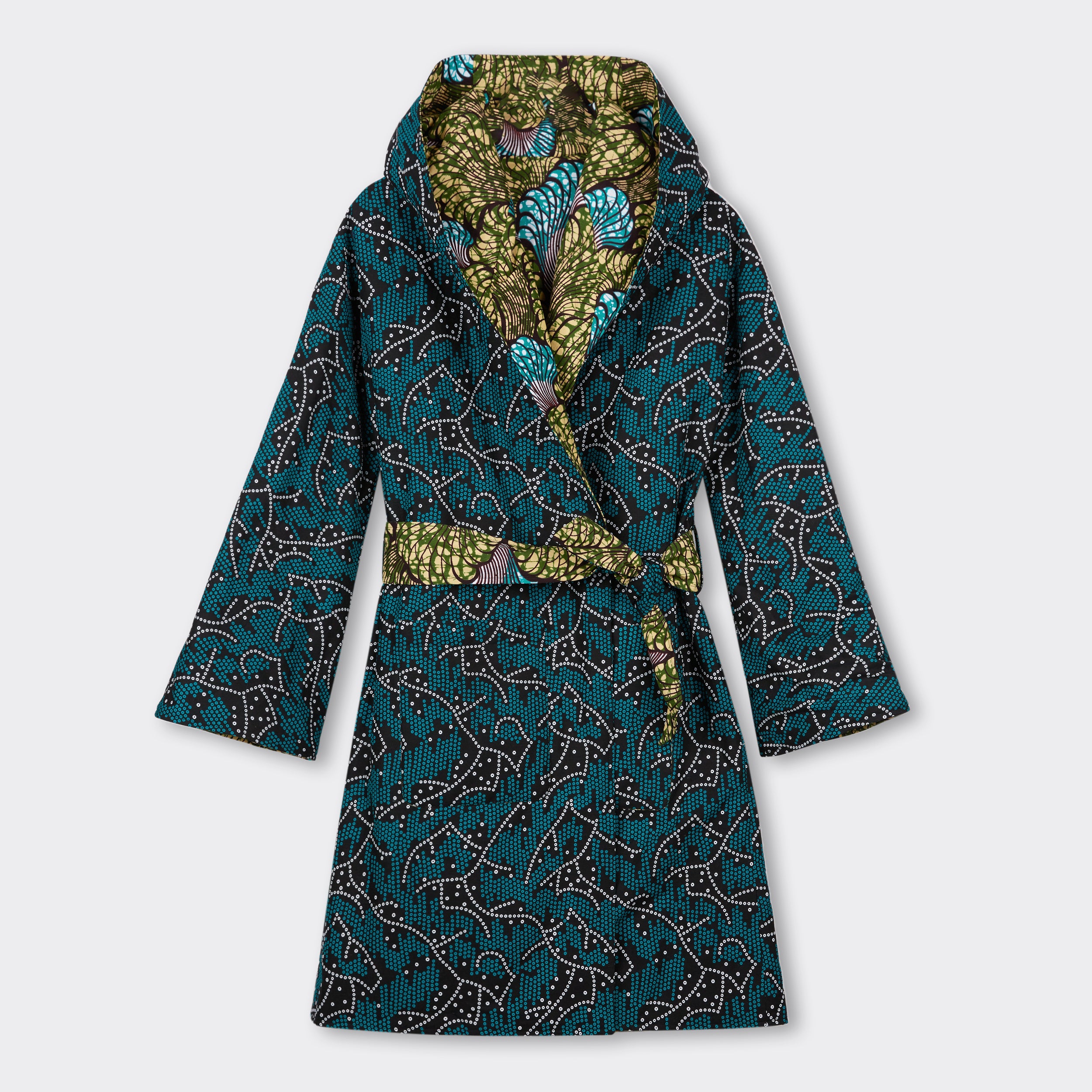 Reversible Padded Nightie Coat in Wax Cyber Blue