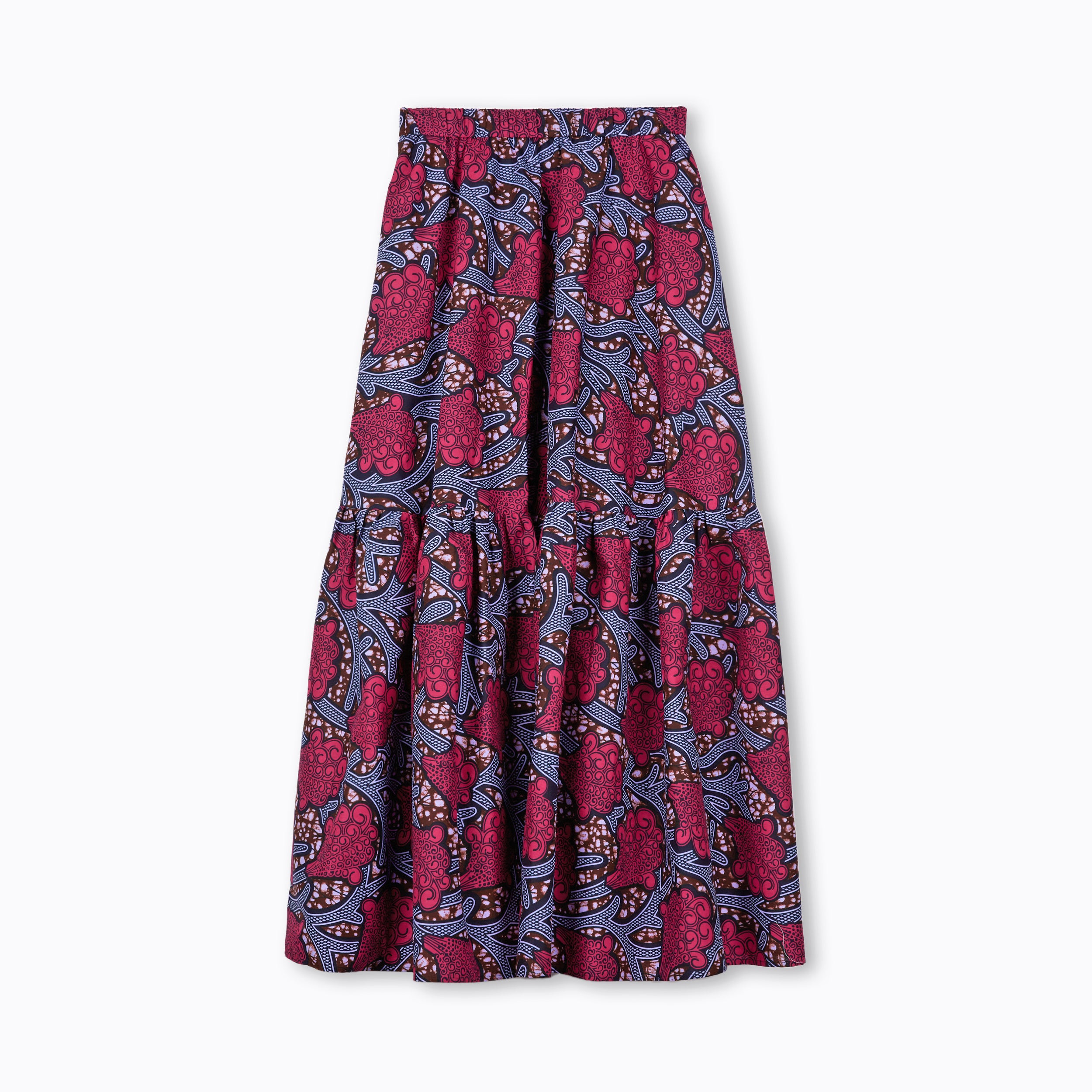 Flounced Maxi Skirt In Wax Curly Pink