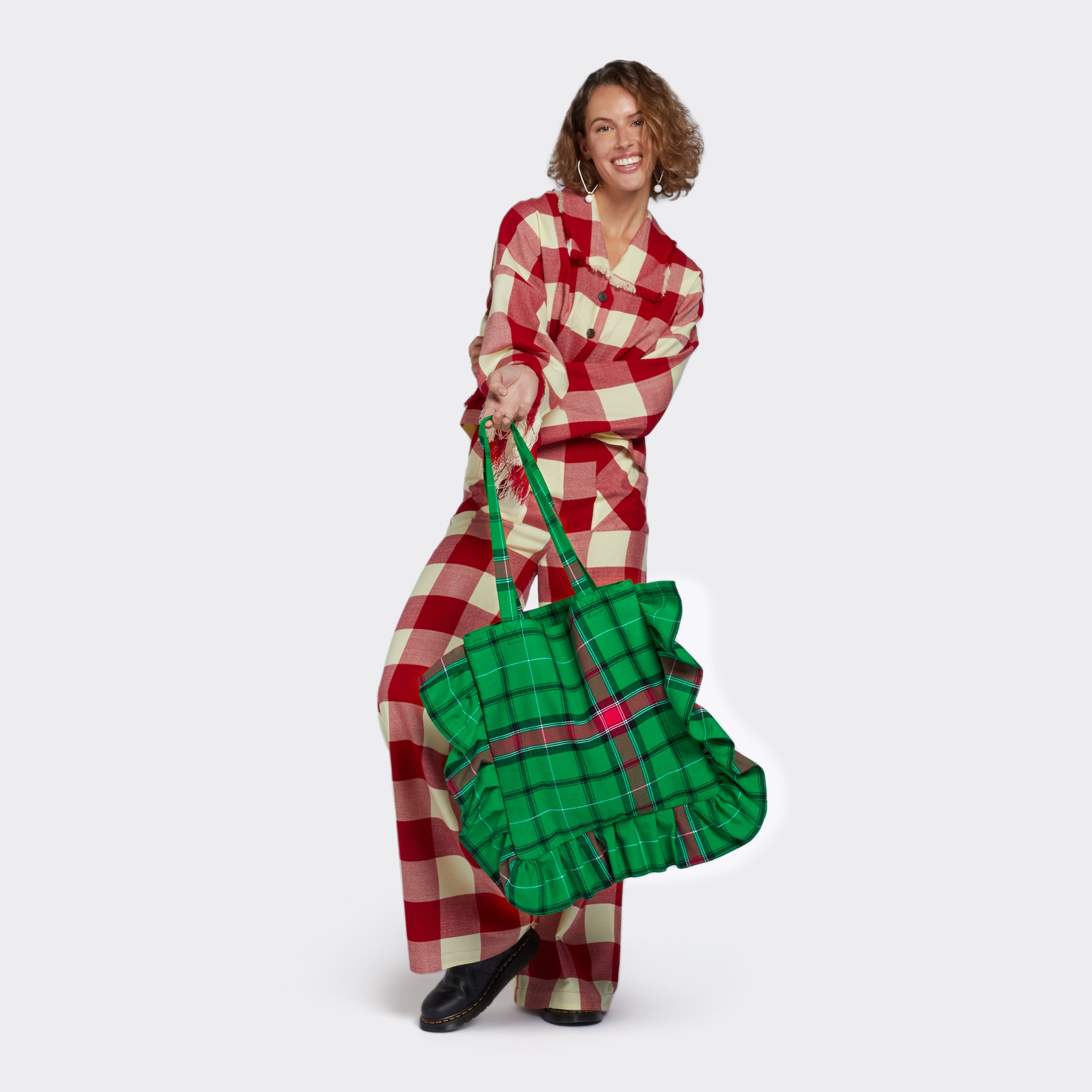 Tote Bag With Rouches In Maasai Shuka Green Hope