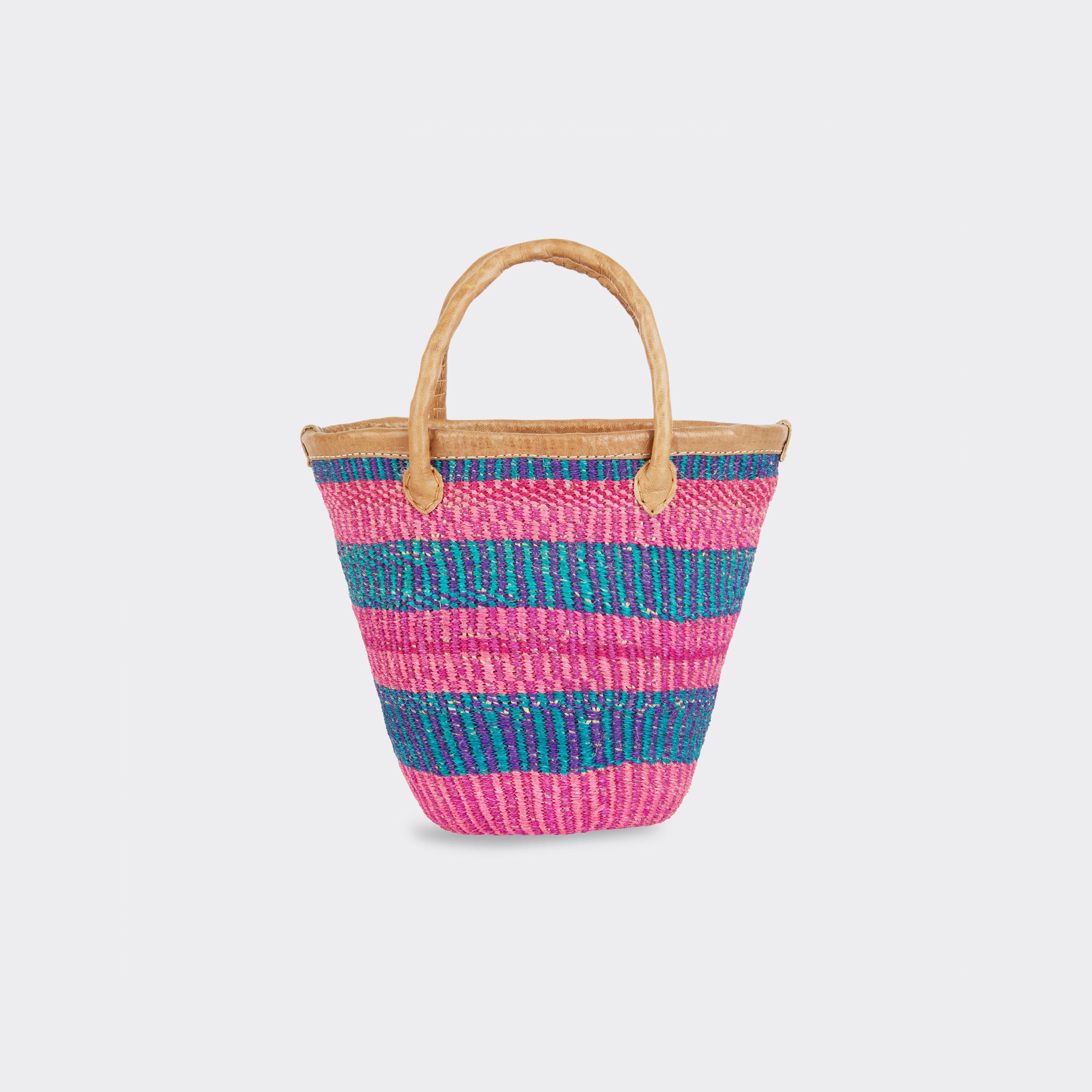 Still life: Mini Shopping Bag in Sisal Pink & Blue.