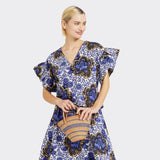 Mini Shopping Bag in Sisal Blue Stripes