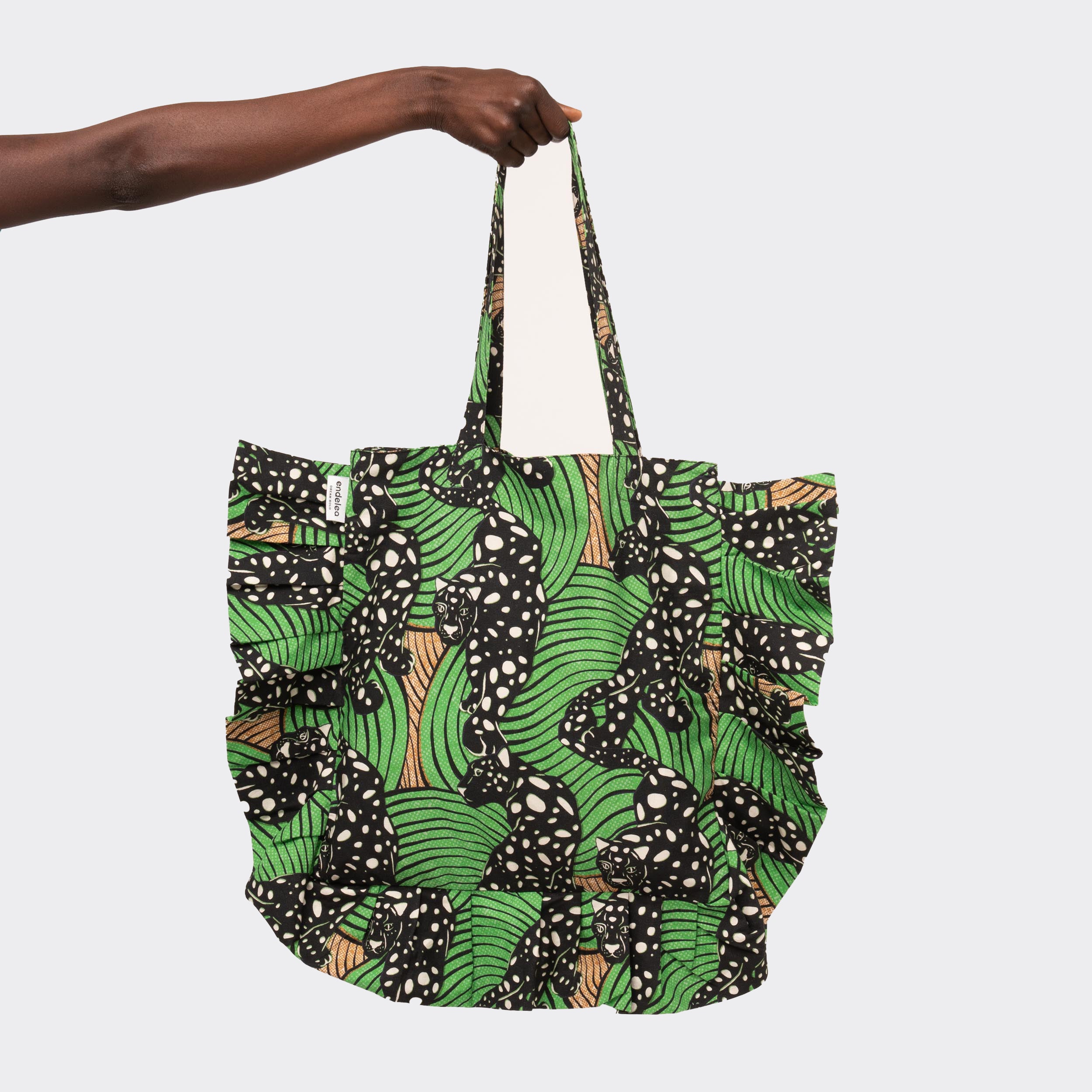 Tote Bag con Rouches Green Leopard