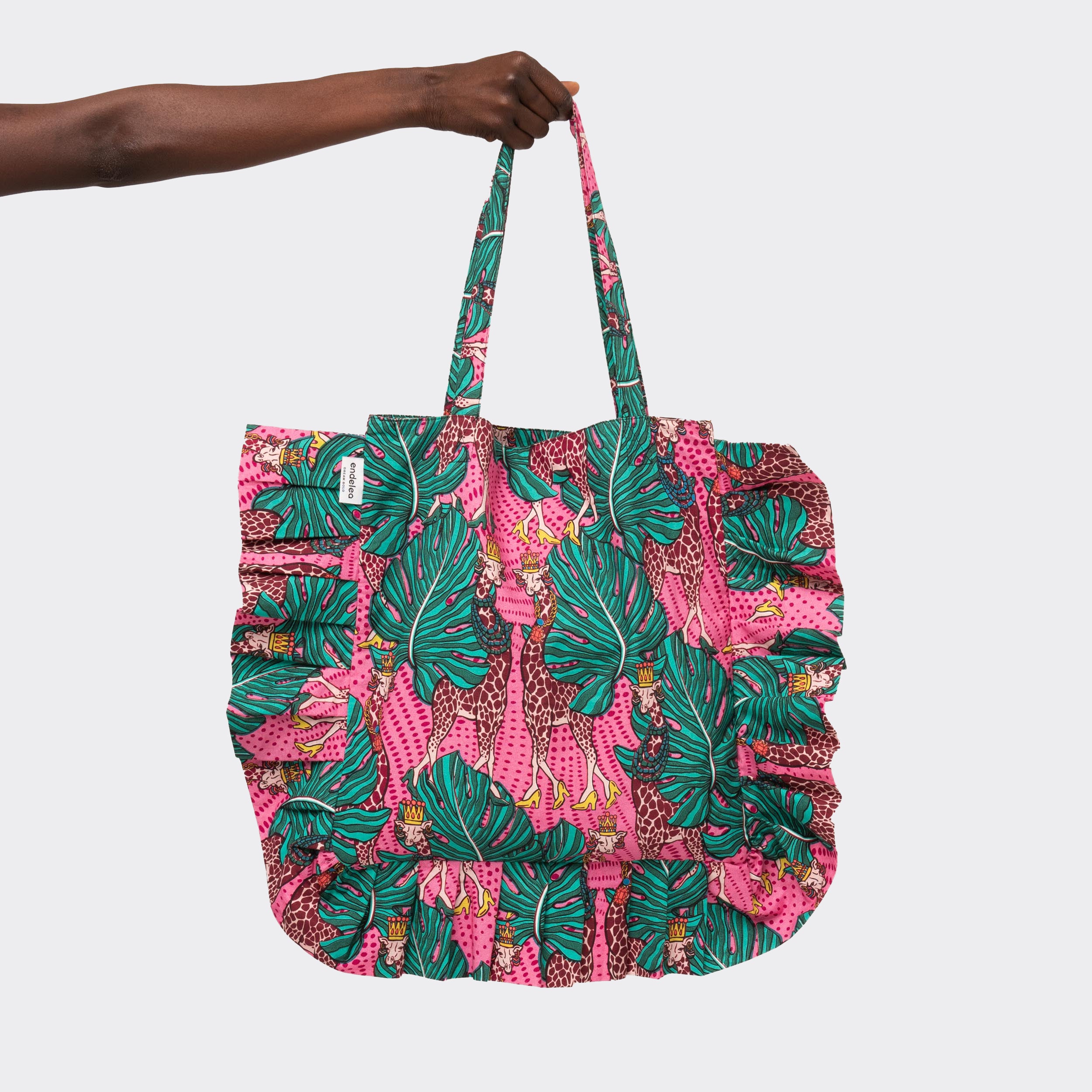 Tote Bag with rouches Pink Giraffes