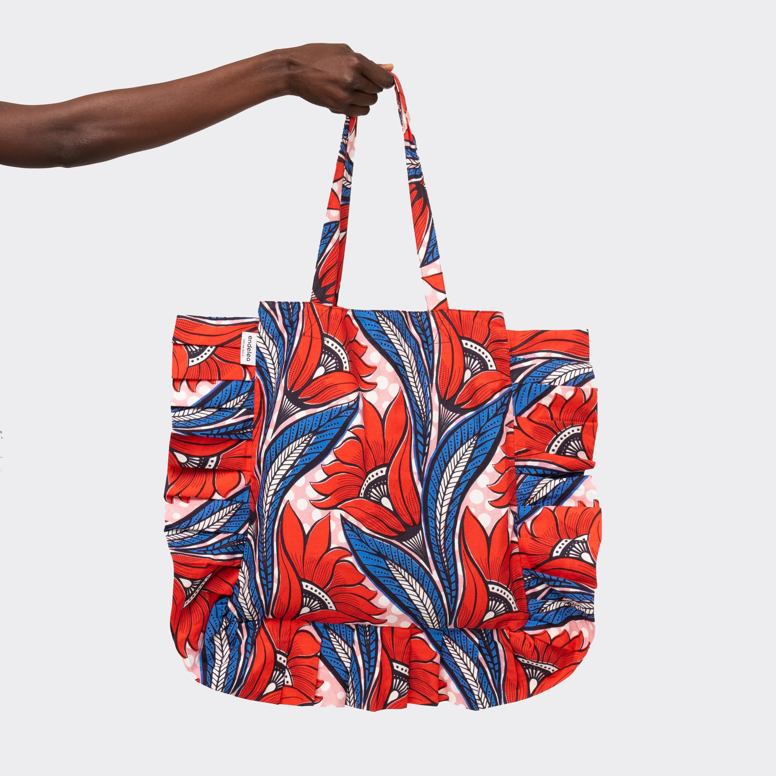 Tote Bag with rouches Red Flowers