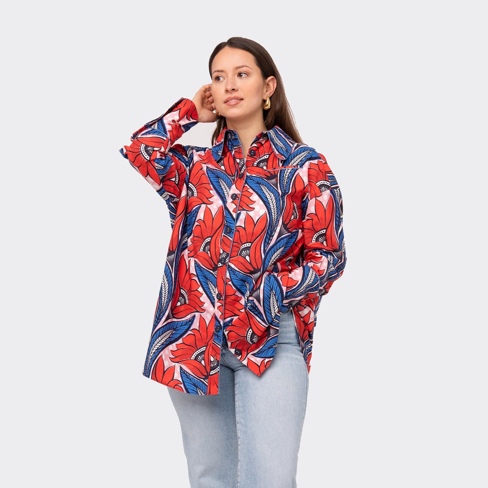 Camicia Oversize Red Flowers