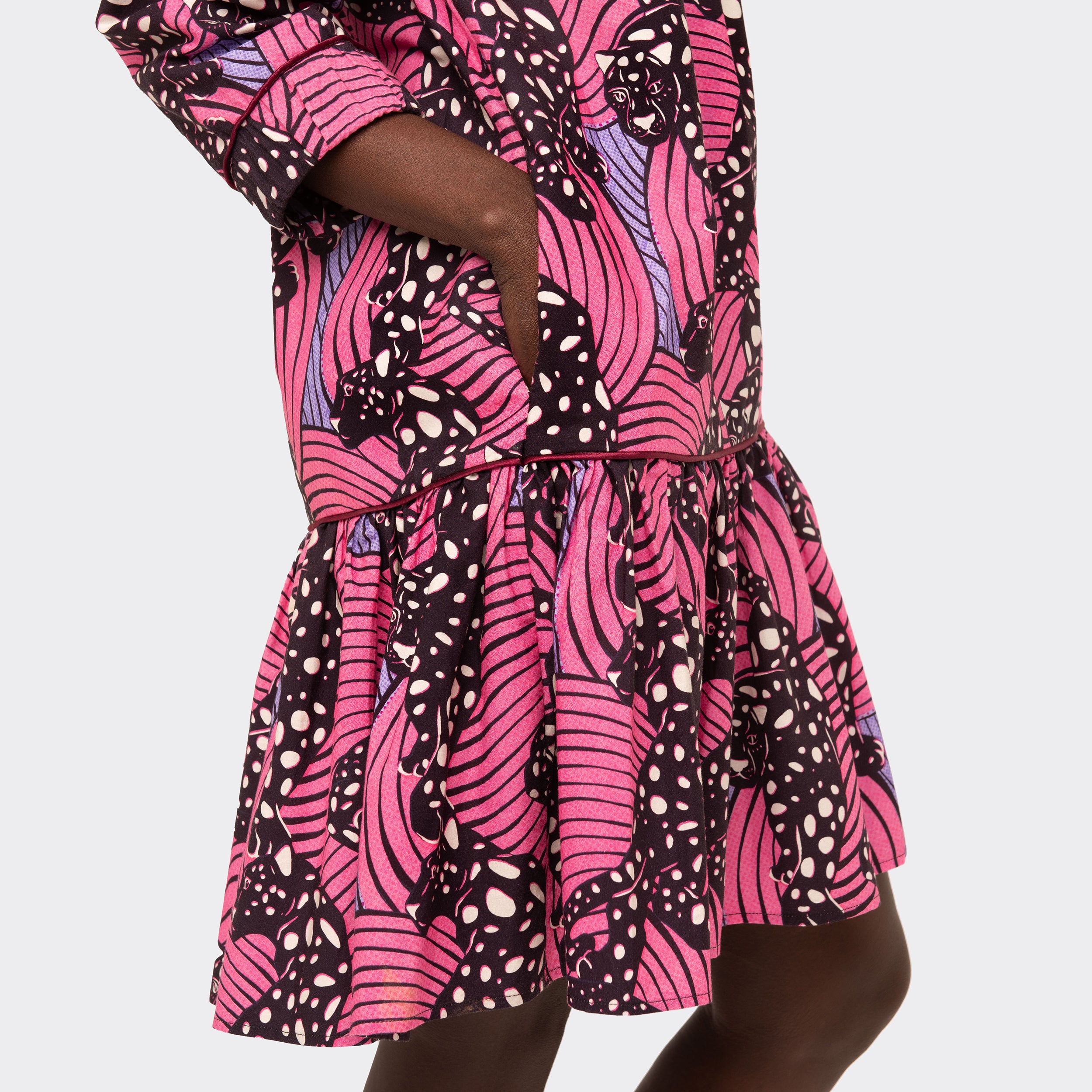 Off-the-Shoulder Short Dress Pink Leopard