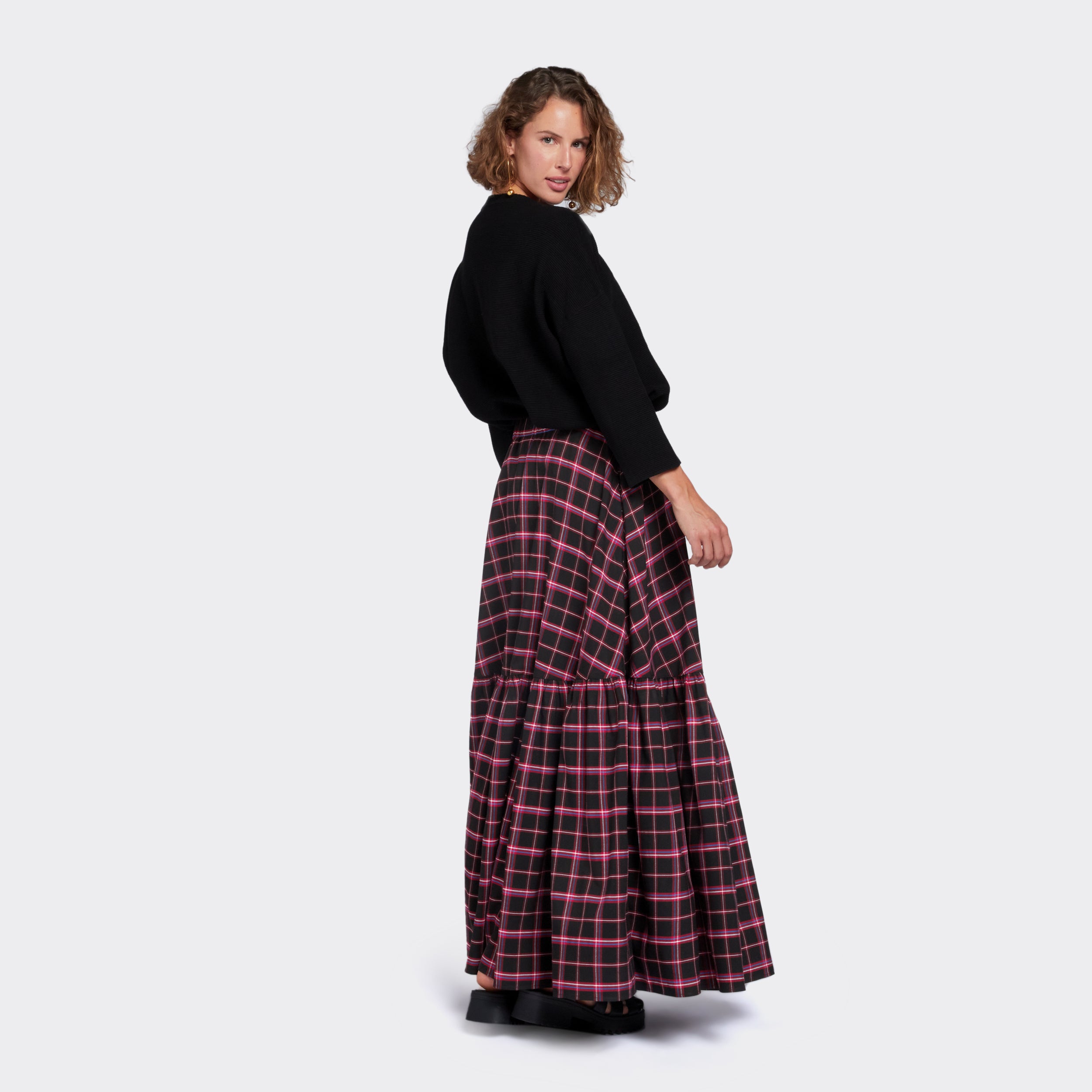 Flounced Maxi Skirt In Maasai Check Punk Soul