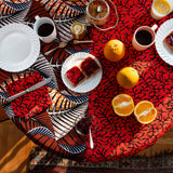 Round Bicolor Tablecloth in Wax Coral Carpet