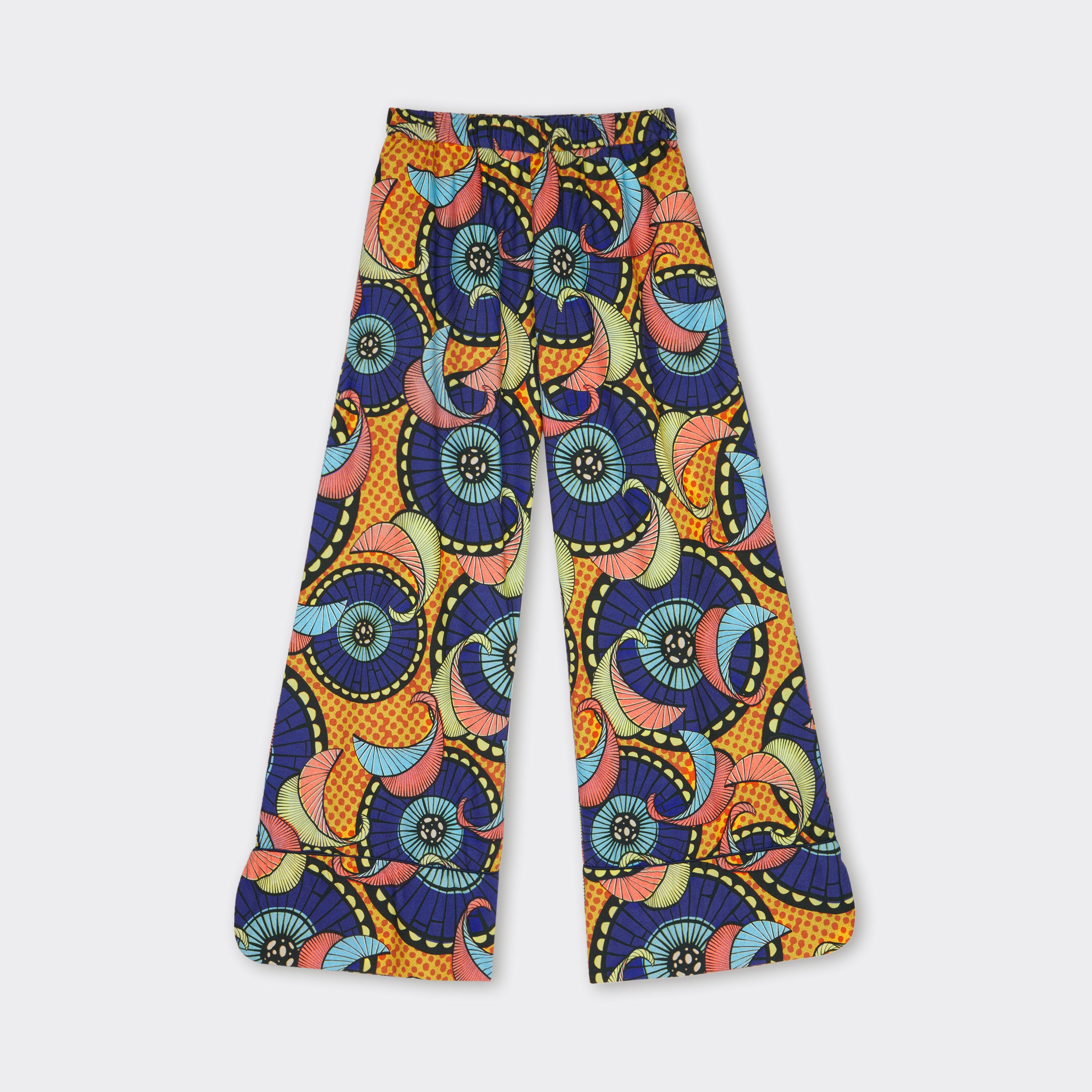 Pantaloni a Gamba Ampia Orange e Blue Pinwheels