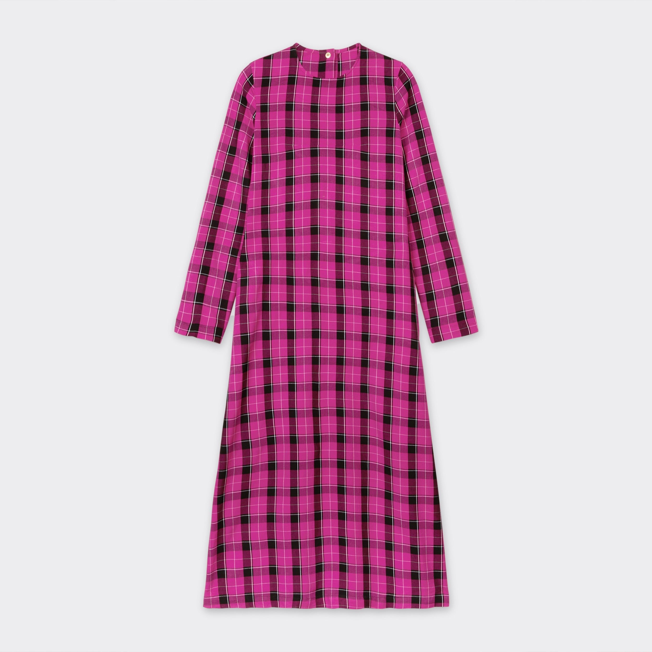 Long pink dress in Maasai fabric with black checks 