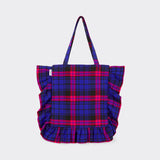 Tote Bag con Rouches in Maasai Shuka Overnight Blue