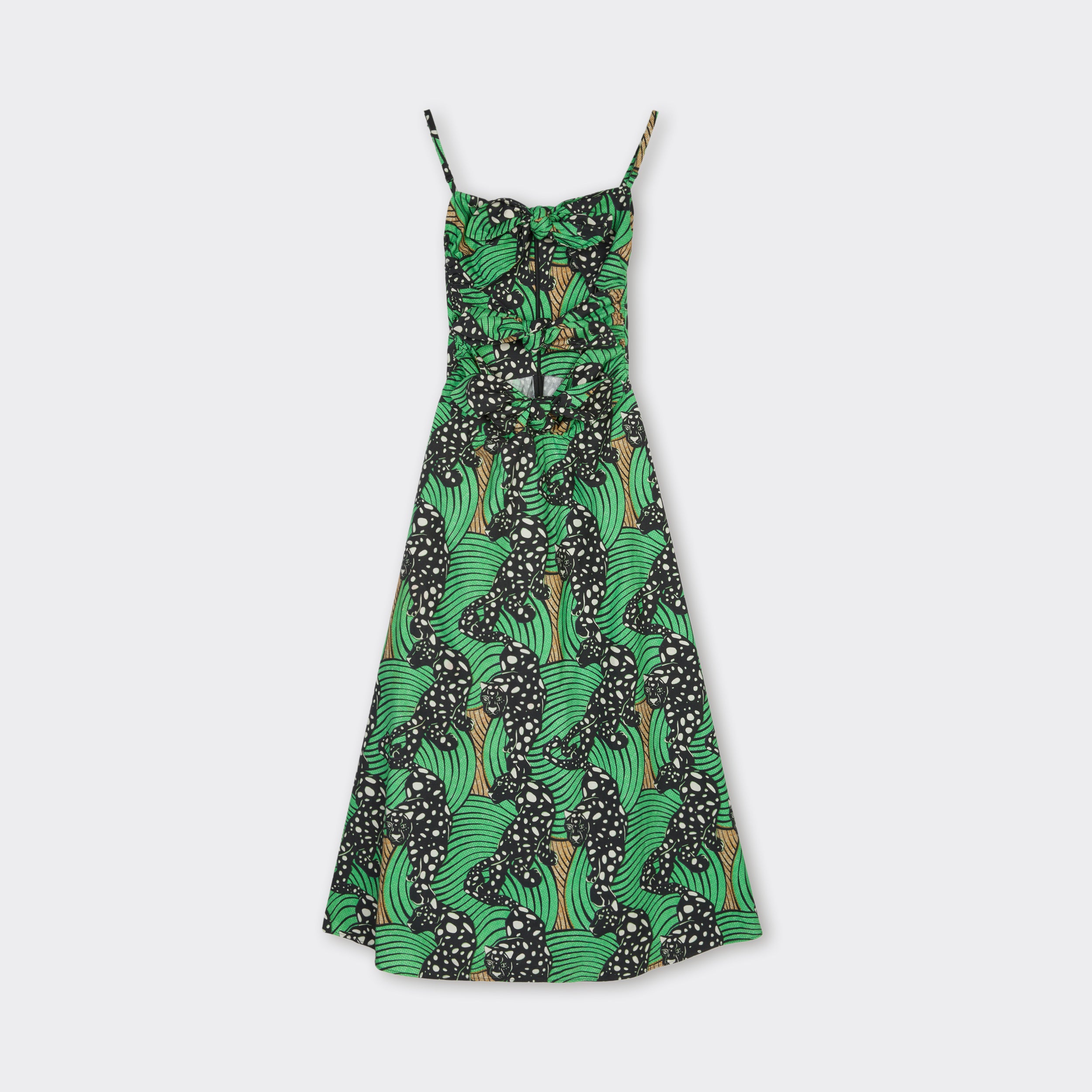 Midi Dress with Bows Green Leopard