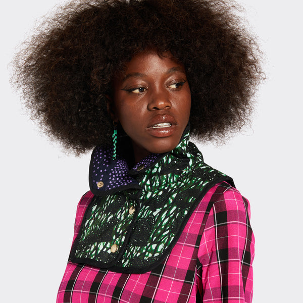 Black&green Quilted collar in african wax  fabrics with golden snap buttons