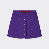 reversible padded miniskirt in maasai fabric on the purple side with micro checks
