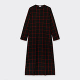 Long black dress in Maasai fabric with red checks