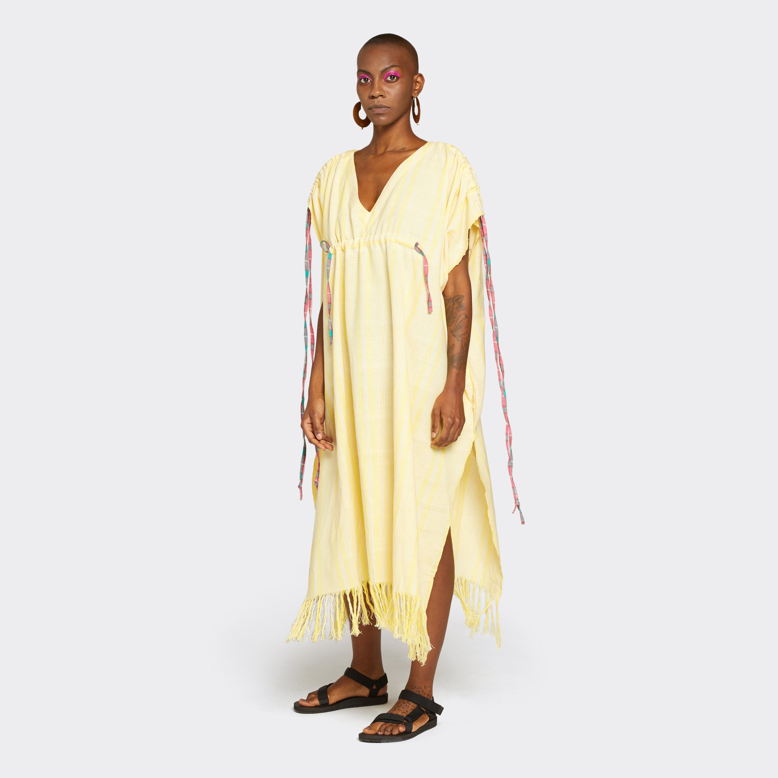 Long Kikoi Kaftan Yellow Lines