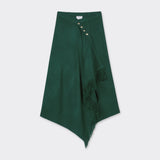 Green skirt with fringes in Maasai Shuka fabric with golden snap buttons 