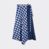 Still life: Maasai Check wrap skirt in blue and white.