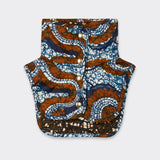 Light blue&brown Quilted collar in african wax fabrics with golden snap buttons