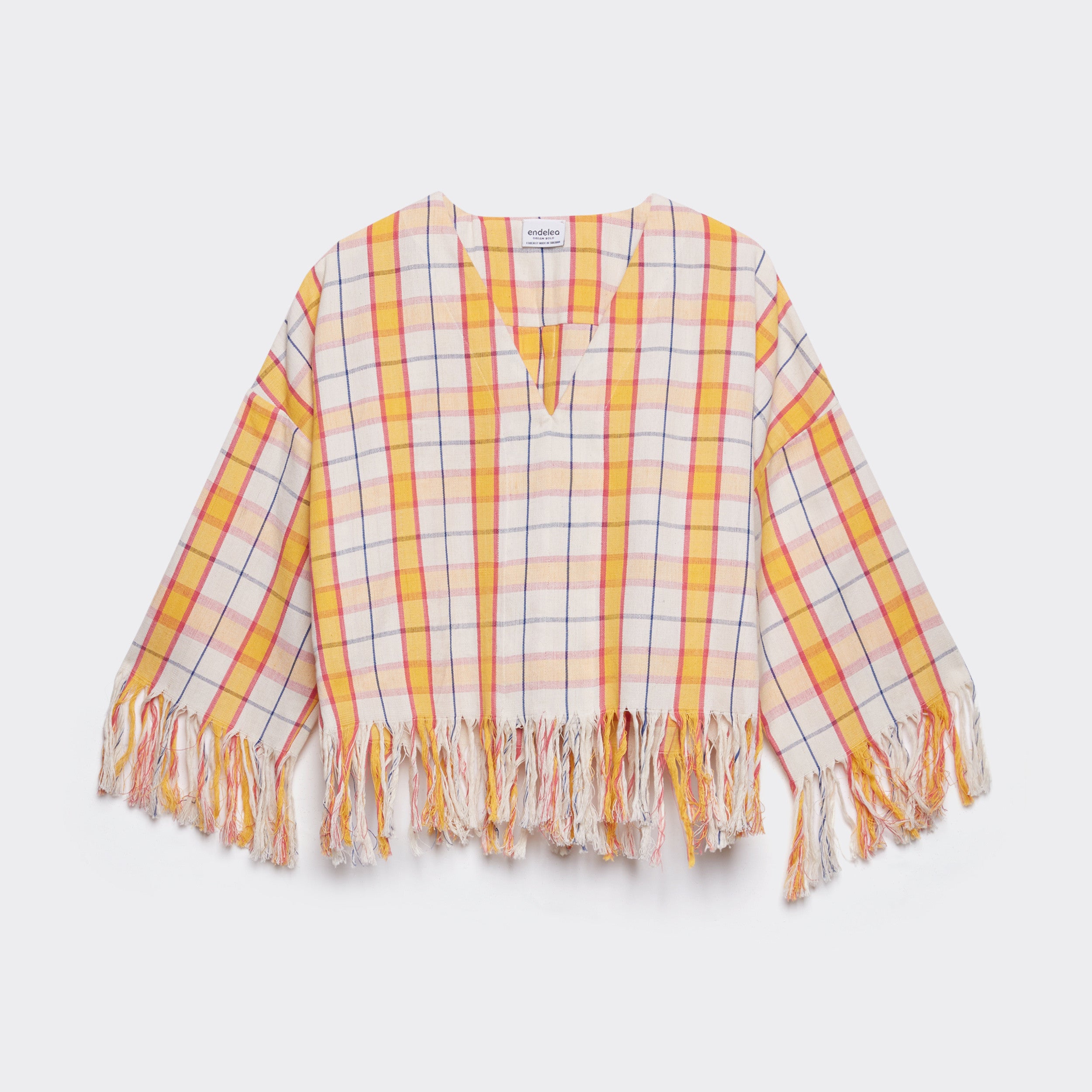 Fringed Kikoi Blouse Yellow & Pink