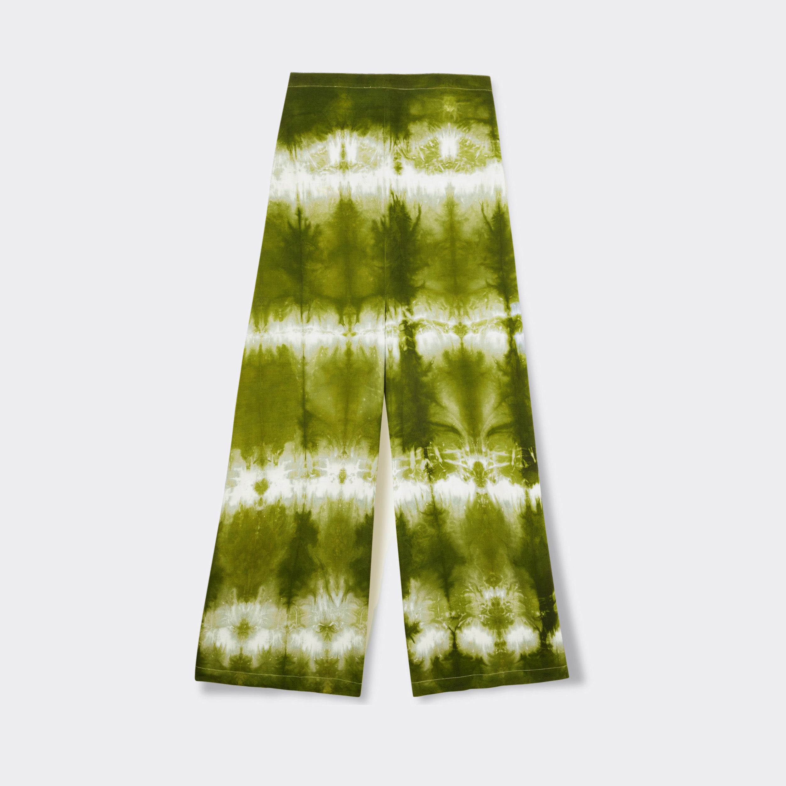 Still life:  Wrap Trousers in Tie Dye Intense Green.