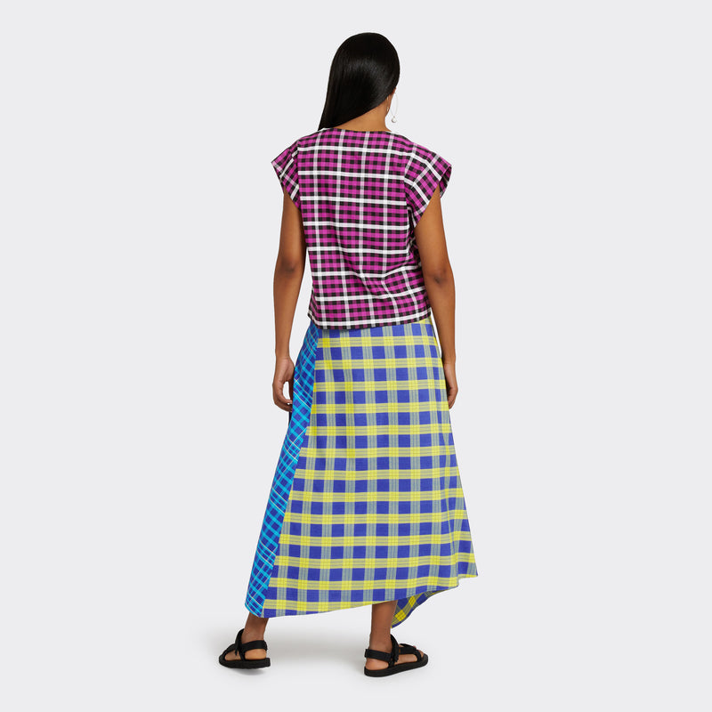 Wrap skirt in Maasai Check Blue & Yellow