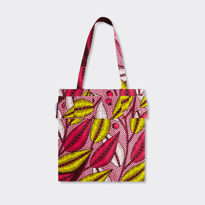 Still life: Tote Bag with Rouche in Wax Candy Leaves with colors pink and yellow.