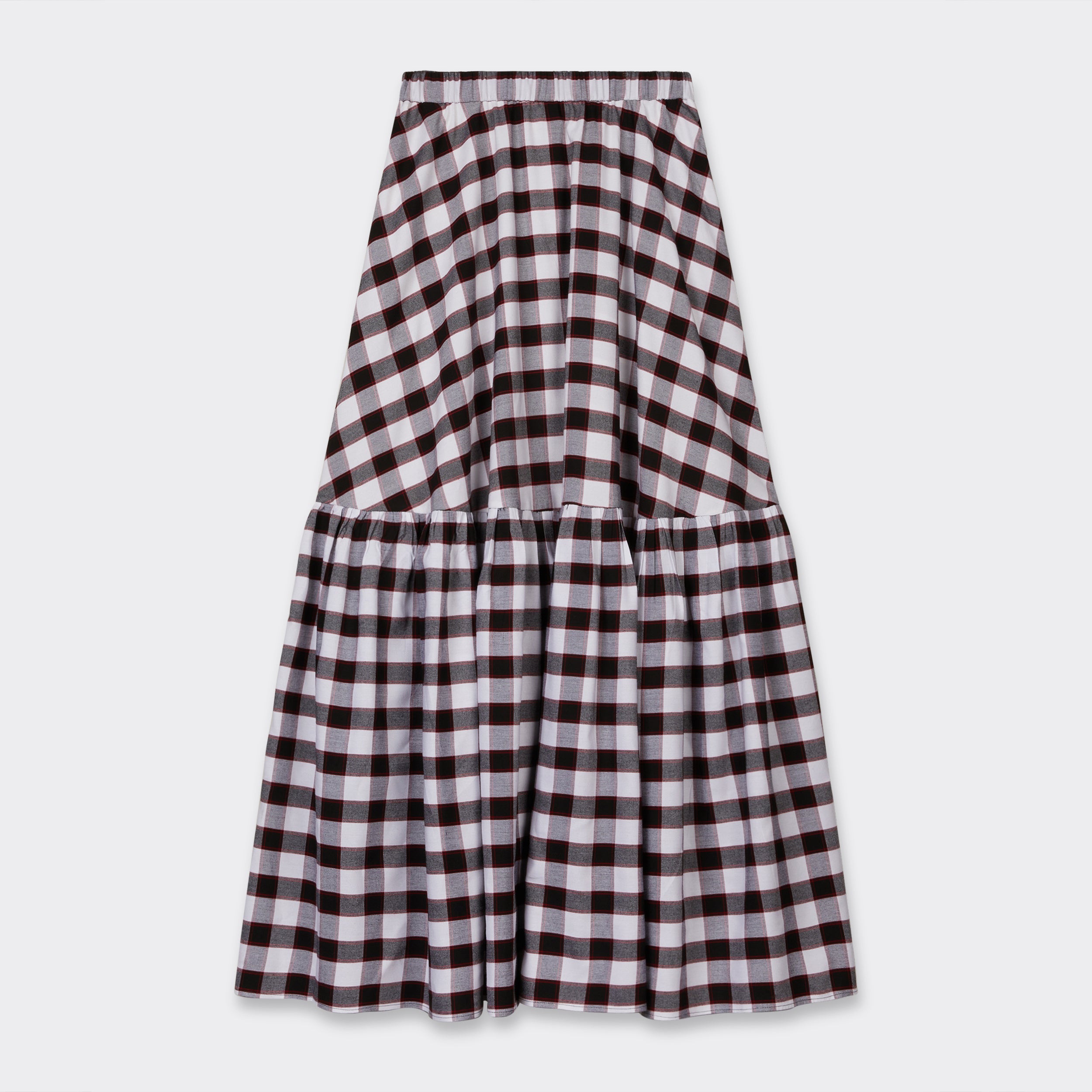 White maxi skirt in Maasai fabric with black checks 